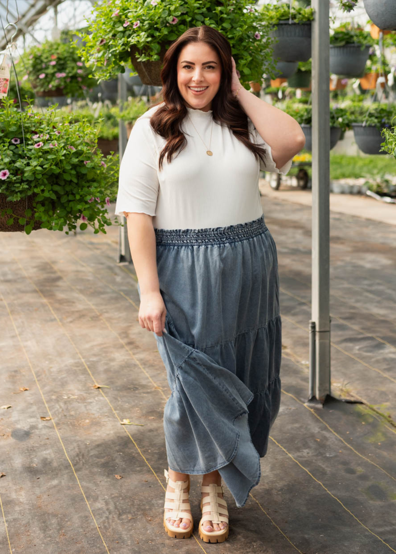 Plus size denim blue tiered skirt