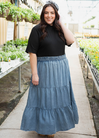 Shelby Denim Blue Tiered Skirt