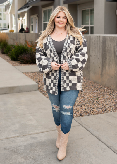 Long sleeve plus size charcoal cardigan