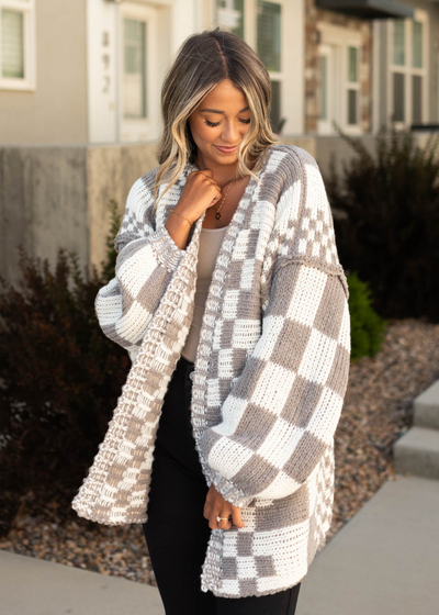 Long sleeve mocha cardigan with oversized sleeves