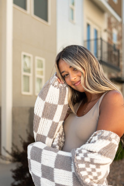 Long sleeve mocha cardigan with oversized sleeves