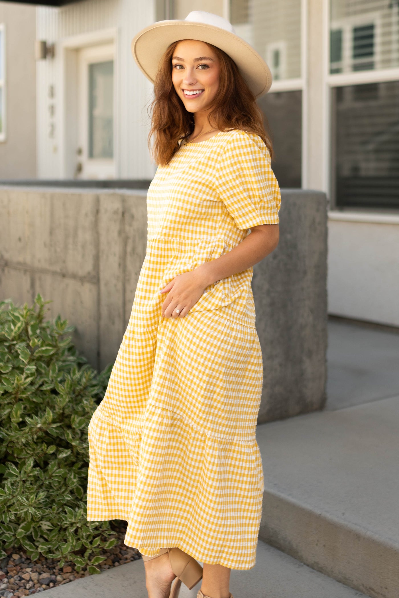 Side view of a yellow dress