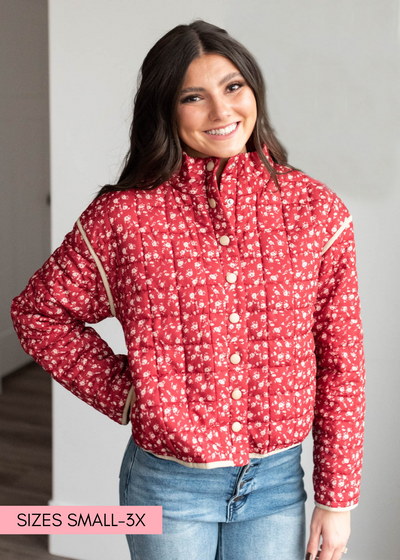 Red floral quilted jacket