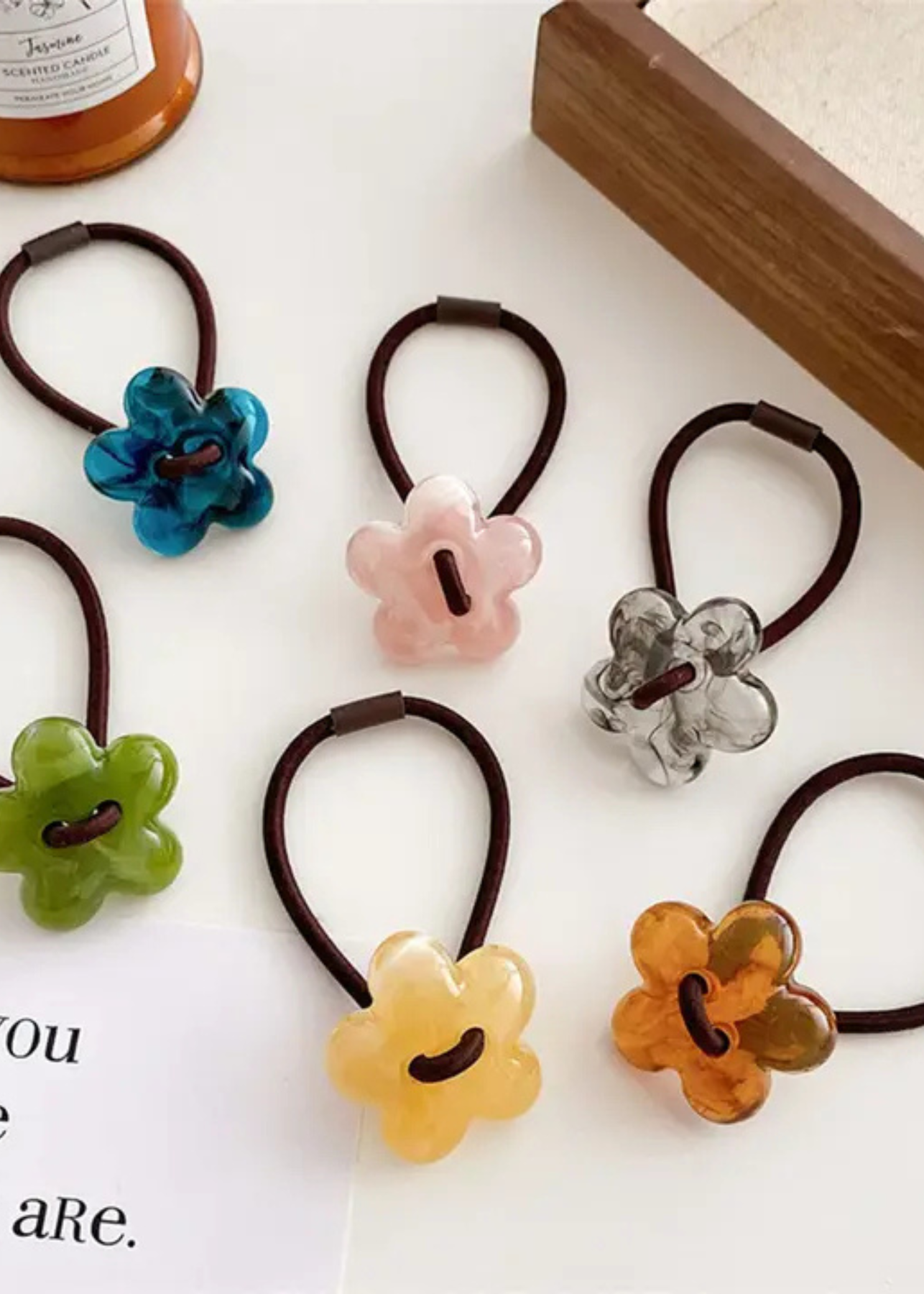 Acrylic flower hair ties