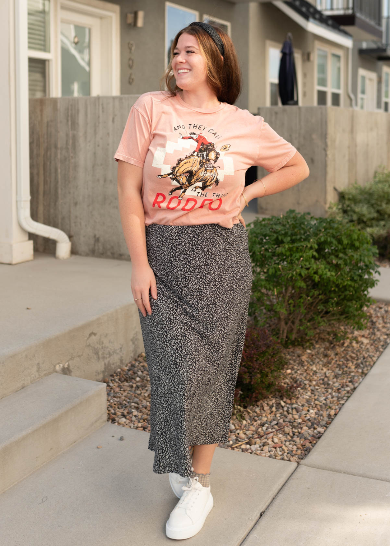 Black floral skirt with white flowers