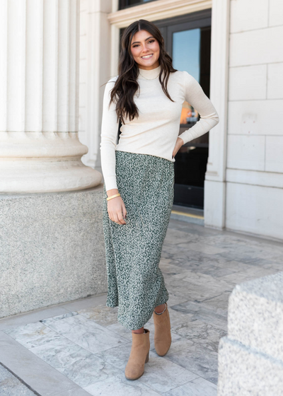 Green floral skirt