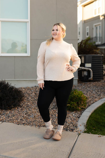 Plus size cream top with mock turtle neck