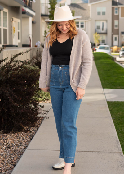 Light mocha cardigan with long sleeves