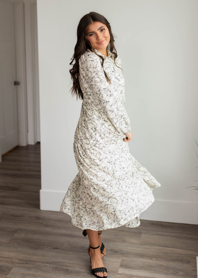 Long sleeve white floral pattern dress