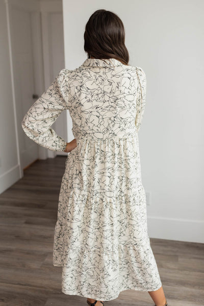 Back view of the white floral pattern dress