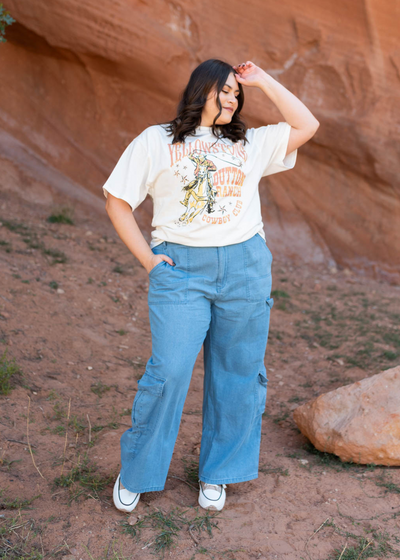 Plus size denim pants cargo style