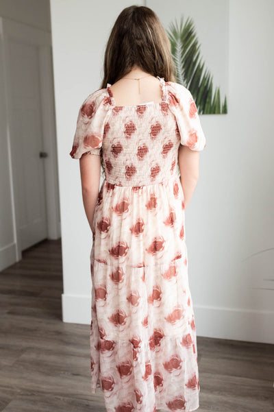 Back view of the rose floral tiered dress