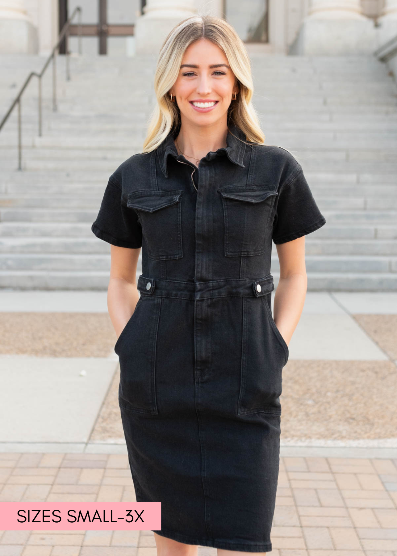 Vienna Black Denim Zipper Dress