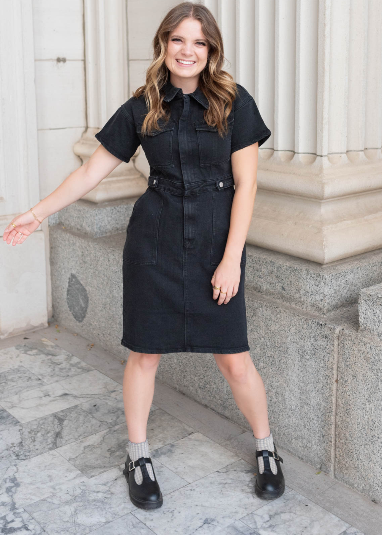 Black denim zipper dress