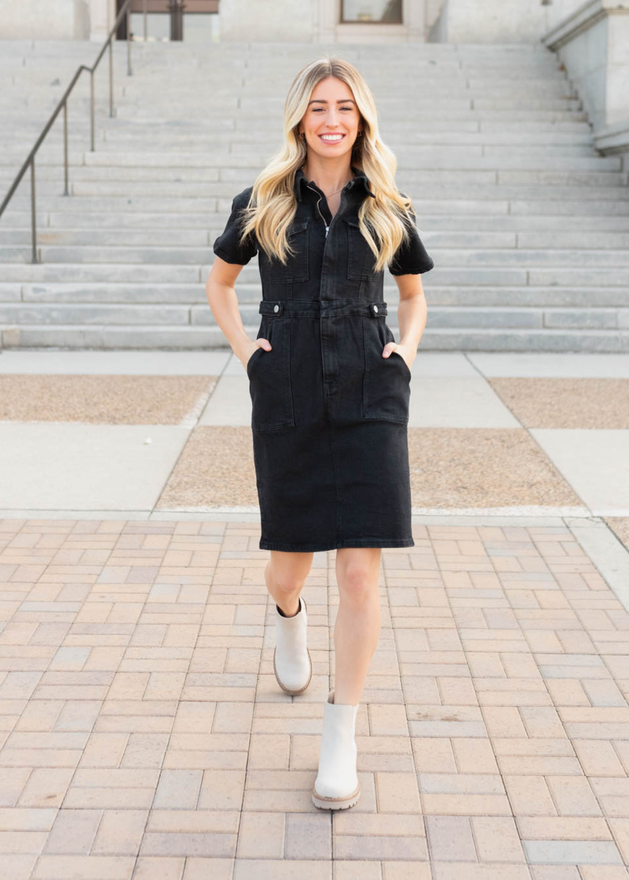 Vienna Black Denim Zipper Dress