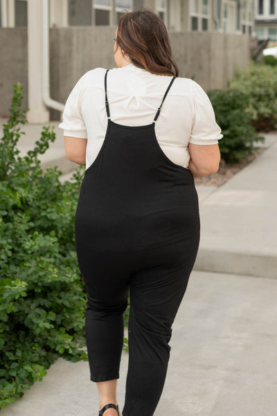 Back view of a plus size jumpsuit