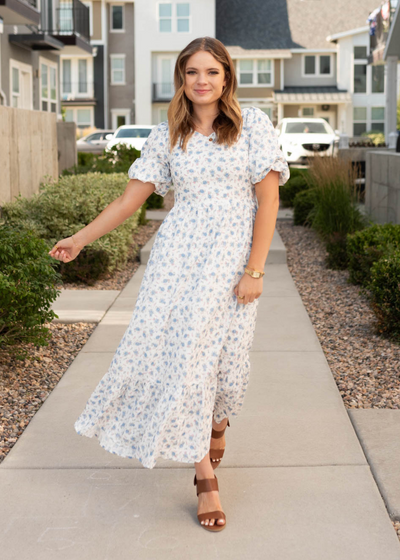 White blue floral dress