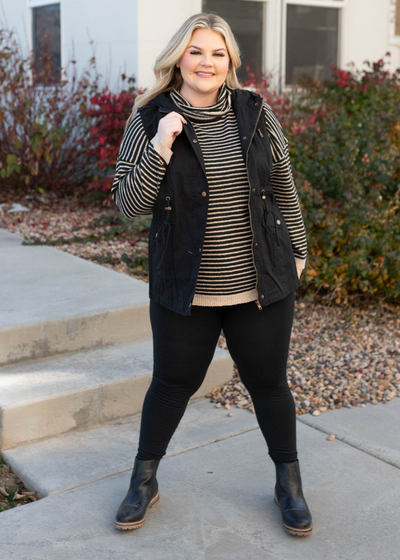 Plus size black hooded vest