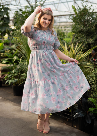 Sage grey watercolor floral dress