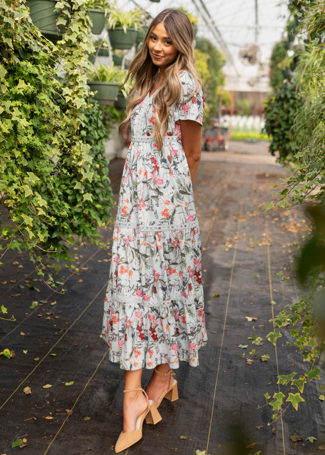 Blue floral tiered dress