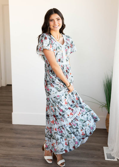 Zoie Blue Floral Tiered Dress