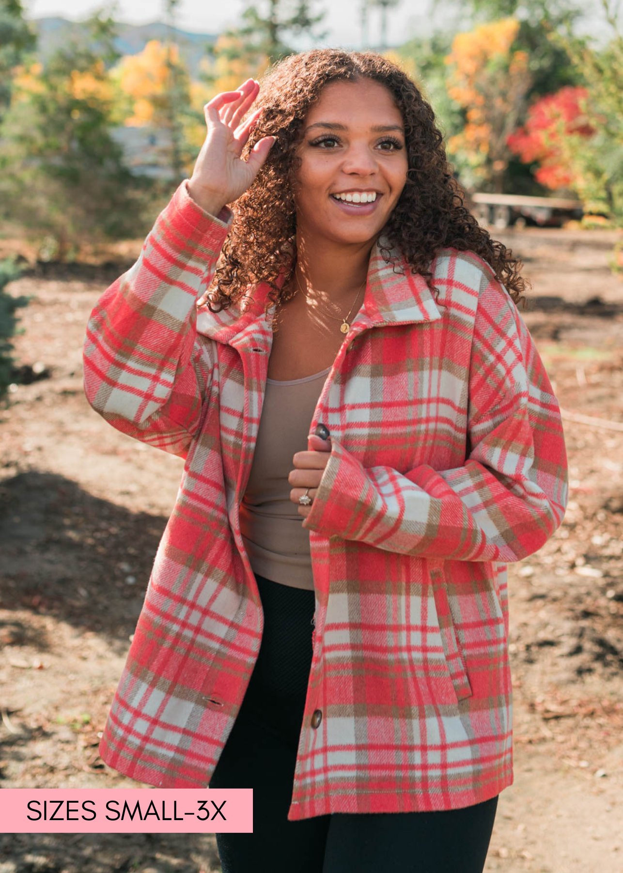 Coral plaid shacket