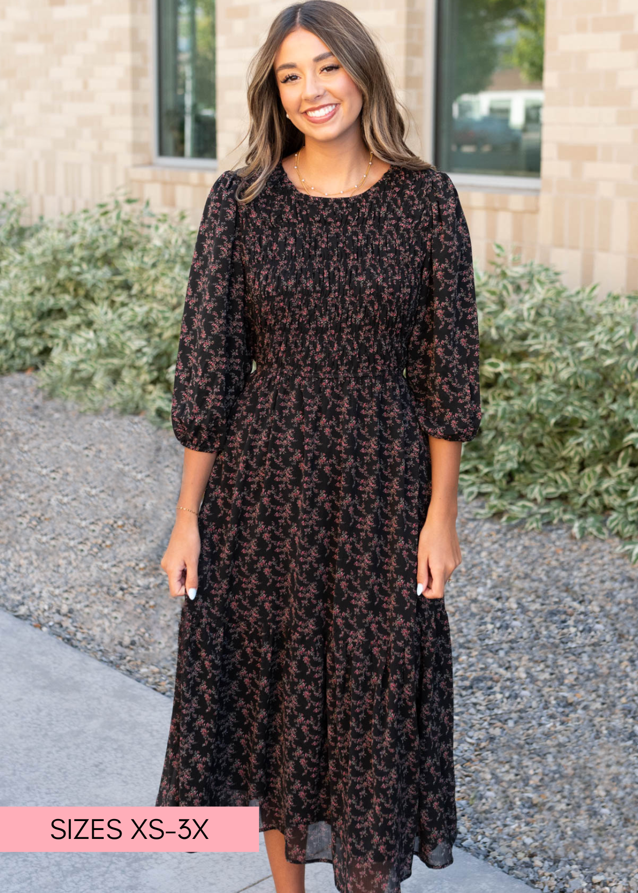 Paisley Black Pink Flower Dress