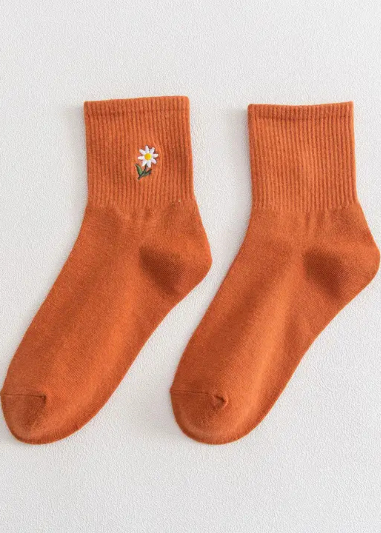 Lennie Orange Embroidered Flower Socks