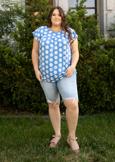 Blue floral plus size top