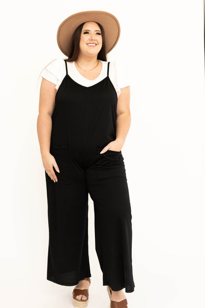 Plus size black jumpsuit with wide legs