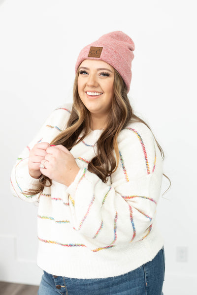 Long sleeve plus size ivory sweater