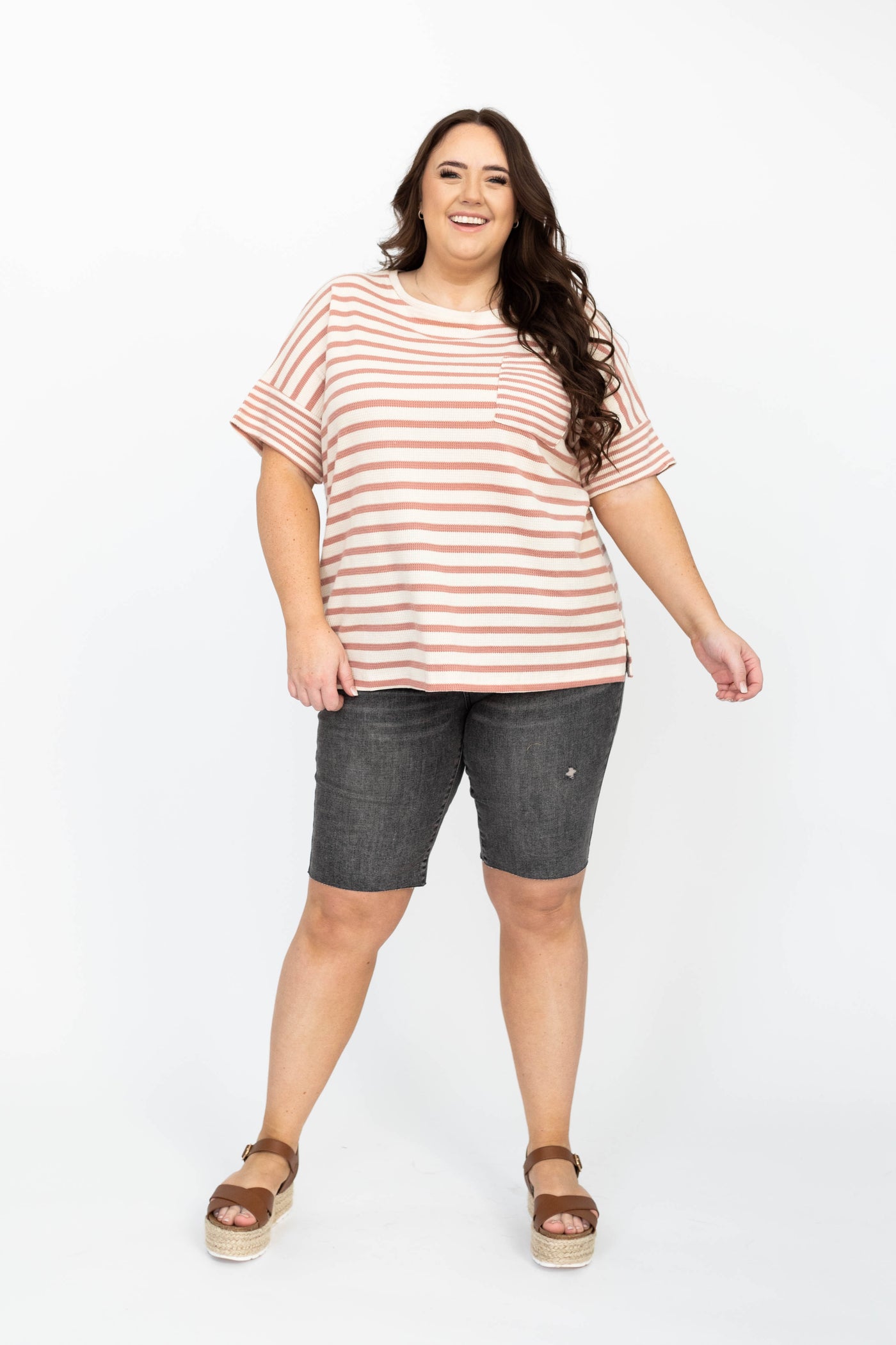 Plus size dark gray shorts with frayed edge