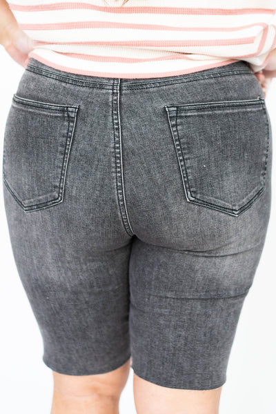 Back view of a plus size dark gray shorts