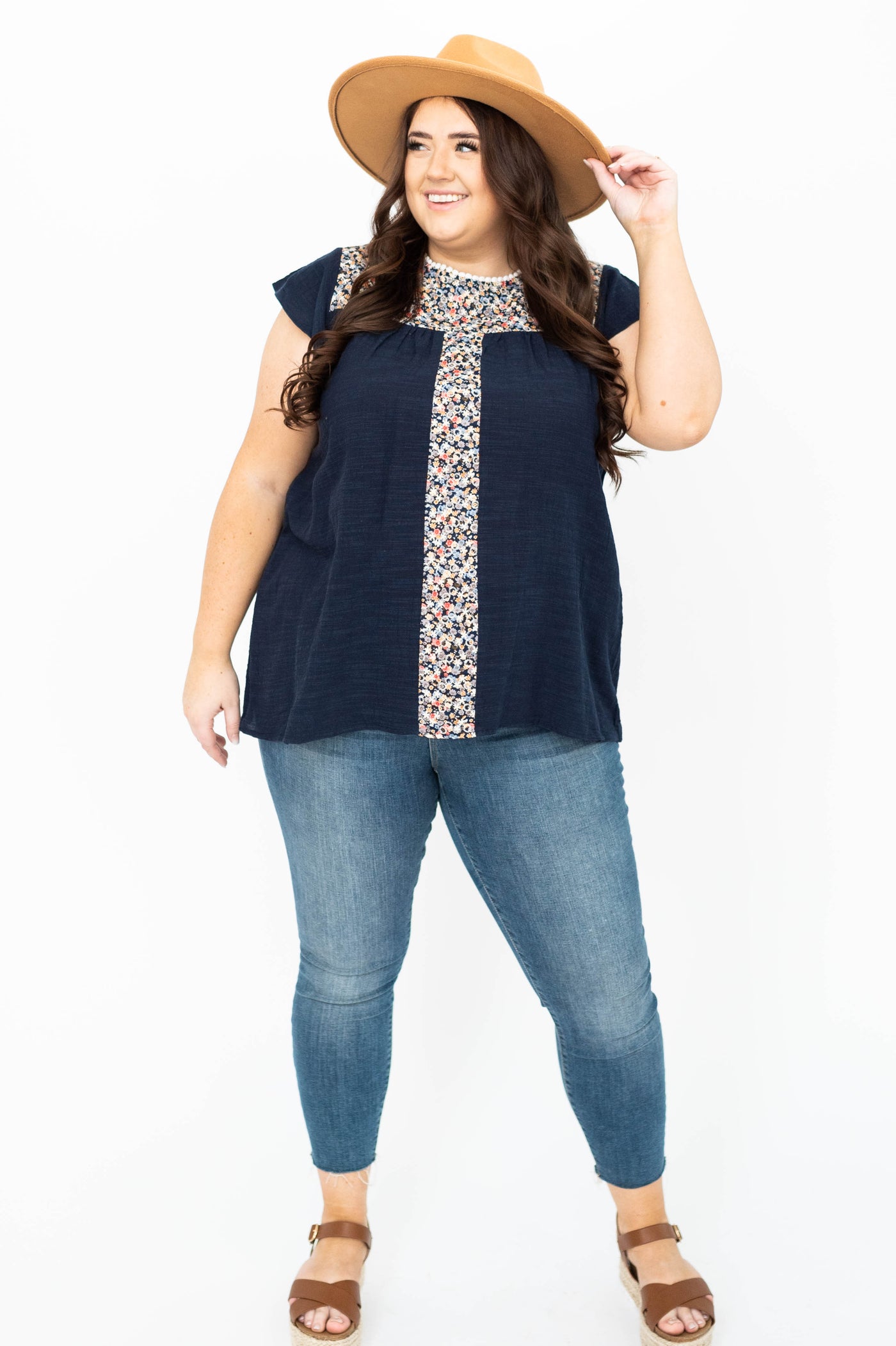 Cap size plus size navy top