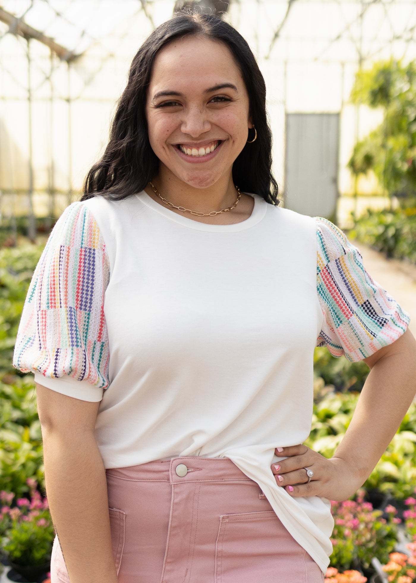 Colorful short sleeve white top