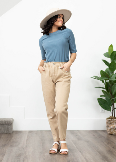 Elastic waist khaki pants