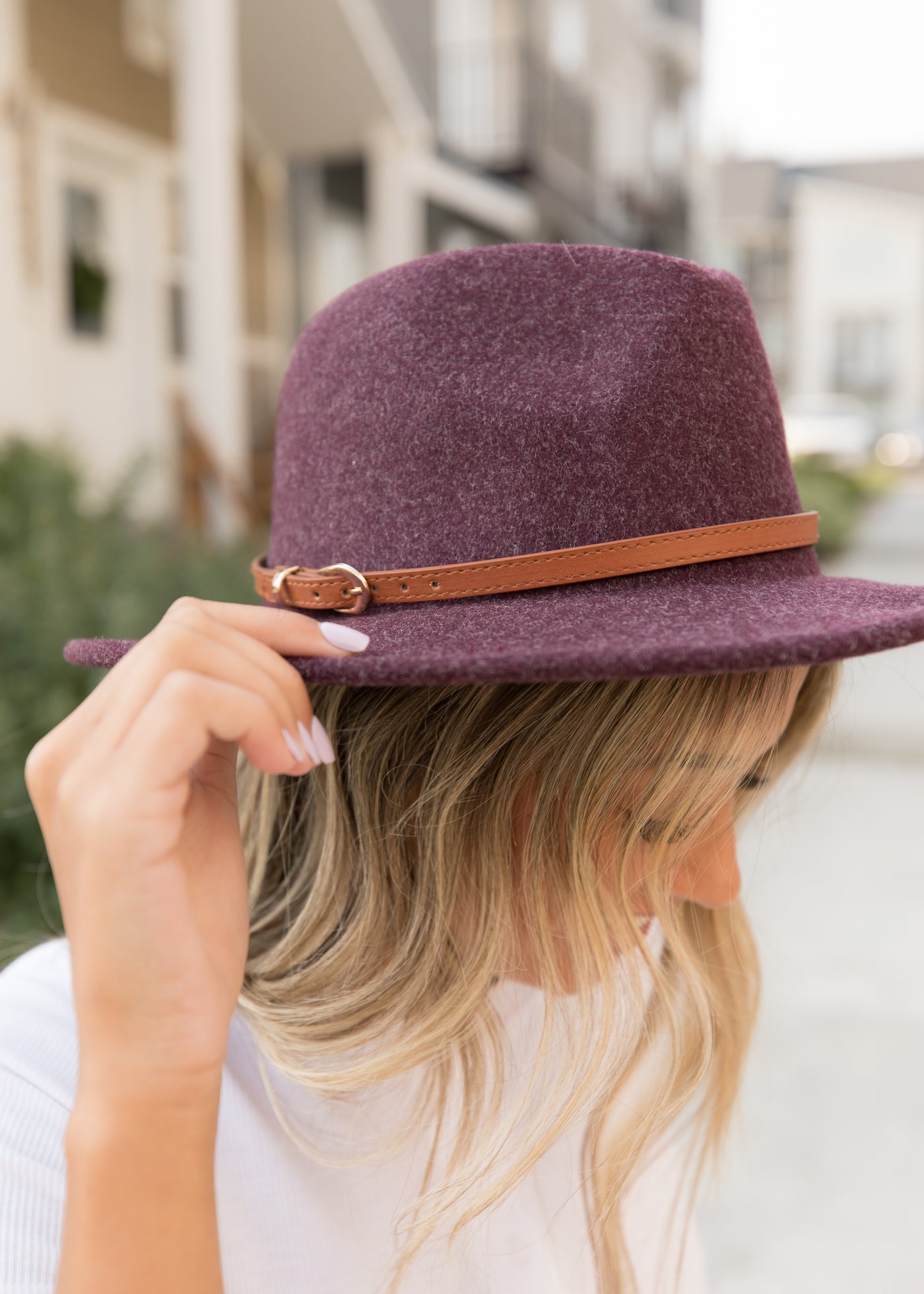 Moxie Plum Leather Belted Hat