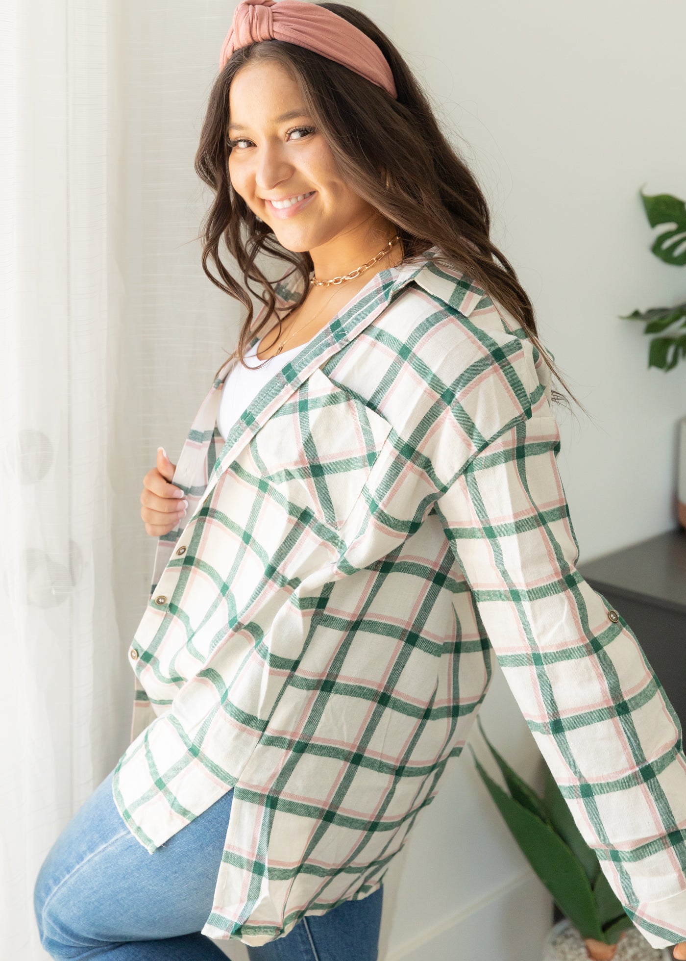 Verity Green Plaid Top